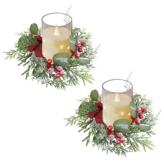 Vartegas 2 Stück Weihnachtskerzenringe Kerzenring Weihnachten Kerzenkranz Künstlichen Weihnachts-Tannenkerzenringen Kerzenringe für Stabkerzen für Stumpenkerzen Weihnachtsdekoration (A)