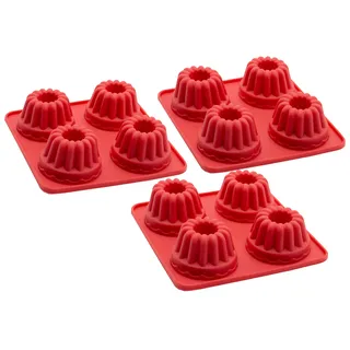 ZOLLNER24 3er Set Mini Gugelhupfform aus Silikon, für je 4 Muffins