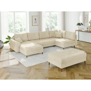 s-style möbel Wohnlandschaft Chenille mit Hocker 2-Sitzer Beige