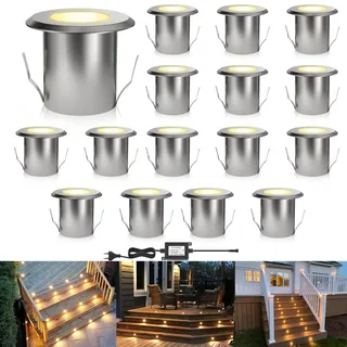 DarisingSun 16er LED Deckenstrahler Einbauleuchte, Ø39mm 0,5W Terrassen Einbaustrahler Aussen 12V IP67 Wasserdicht Aluminium Bodeneinbaustrahler für Küche Garten Weg Treppen Balkon Terrasse (warmweiß)