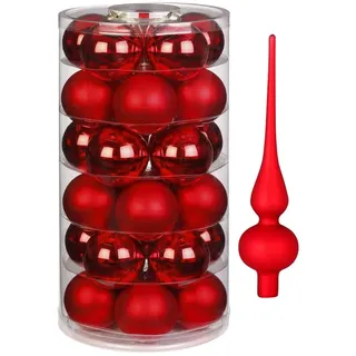 Inge Glas Weihnachtskugeln | 30 Kugeln & Spitze | Christbaumkugeln Baumspitze (Merry Red Spitze rot)