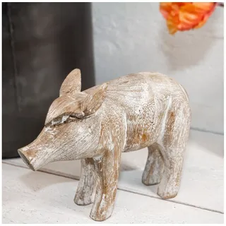 Antikas Wanddekoobjekt Ferkel Gartenfigur Holzfigur Tiere Tierfiguren Dekoration - 22,5 cm x