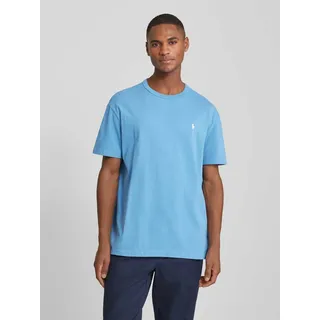 Regular Fit T-Shirt aus reiner Baumwolle mit Label-Stitching, Hellblau, XXL