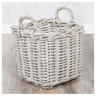 LebensWohnArt Dekokorb Landhaus Rattankorb BAKUL eckig White 30x30cm mit Griffen