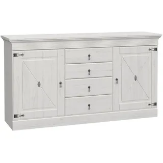 Newroom Sideboard Pinie Weiß 171 cm, Sideboard Pinie Weiß Landhaus Modern Kommode Highboard Wohnzimmer weiß