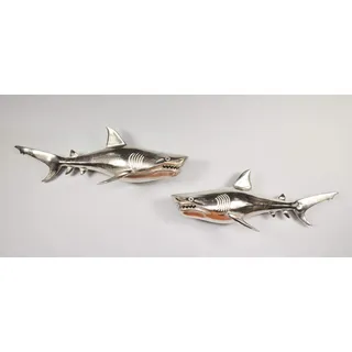 MichaelNoll 2 XL Deko Haie Hai Aluminium Wanddekoration Dekoration Deko Metall Modern - Maritime Wanddeko für Loft, Wohnzimmer, Küche und Schlafzimmer - 68 cm