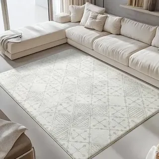 Teppich Kurzflor 160 x 200 cm (Rechteckig) Creme Hellgrau Weiß