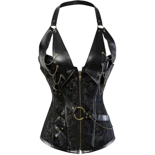 jutrisujo Steampunk Korsett Damen Top Corsage mit Träger Leder Vintage Gothic Punk Korsage Piraten - XXL