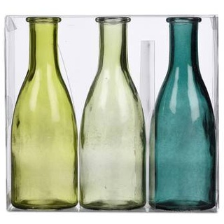 Sandra Rich: 3 Deko Flaschen / Vasen Bottle - Abmessung  185/66 mm - Farbe: Grün (3er Set)