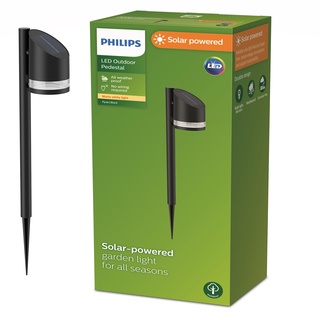 Philips Outdoor Solar Fyve Sockelleuchte Spiess 1,5W, Tageslichtsensor, 2700 Kelvin, IP44 wetterfest, schwarz