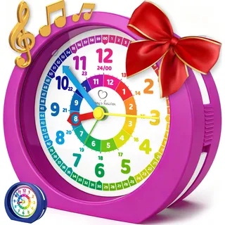Honey's Heaven Kinderwecker ohne Ticken - für Jungen und Mädchen - Lernwecker Lernuhr Weckuhr Kinderuhr Quarzwecker Snooze Analog Quartz Wecker (Violett)