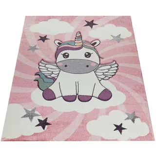 Paco Home Kinderteppich Kinderzimmer Mädchen Modern Einhorn Auf Wolken In Rosa Lila, Grösse:160x230 cm,