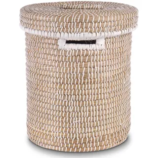 Decorasian Wäschekorb mit Deckel aus Seegras – Bast Wäschesammler geflochten, rund & groß – 3er Set oder Einzeln – Boho Korb für Wäsche, Spielzeug & Decken – Nachhaltig & Robust, 37cm x 43cm