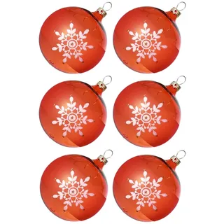 Thüringer Glasdesign Weihnachtsbaumkugel Weihnachtskugel-Set Kristallblüten orange (6 St), mundgeblasen, handdekoriert orange