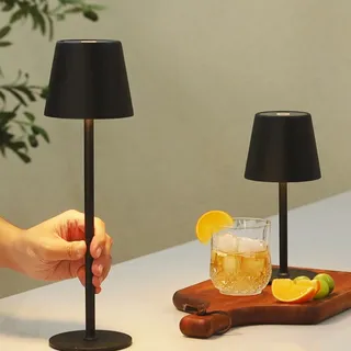 DEELUX LED Tischlampe Kabellos Dimmbar, Akku Nachttischlampe Metall Schwarz | Akku Tischlampe Kabellos,IP44 Wasserdicht USB-C Nachttischleuchte 2700K/3600/5000K,für Restaurant,Schlafzimmer,Büro, Garten