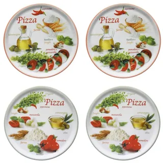 MamboCat Pizzateller 4er Set Pizzateller Napoli Green & Red Ø 32 cm Platte Porzellan