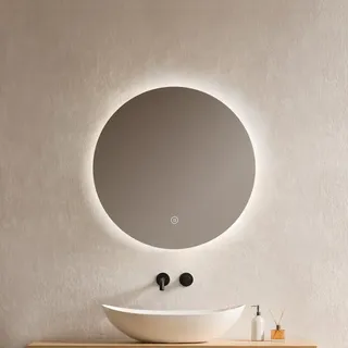 EMKE LED Badspiegel Rund 50 cm LED Spiegel Badezimmerspiegel mit Beleuchtung Kaltweiß Lichtspiegel Wandspiegel mit Touch IP44 Energiesparend - Silber