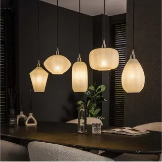 Vintagehaus Pendelleuchte Hängelampe Retro Stripes 5 unterschiedlichen Glasschirmen Milchglas, ohne Leuchtmittel