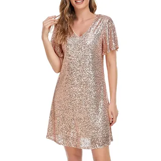 BFSWL Meine Bestellungen Anzeigen Kleid Damen Pailletten Ballkleid Hochwertiger Minikleid Glitzer Kurzarm Partykleid Featliche Karneval Kleider Hochzeitsgast Abschlusskleid Nightclub - XL