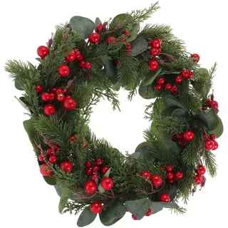 HOMSFOU 1 Stück Roter Eukalyptus Kranz Feiertagskranz Künstlicher Weihnachtskranz Weihnachts Türkranz Roter Beeren Kranz Kunstranken Weihnachtsdekoration Zum Aufhängen Pe