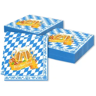 CharmBurst 40 Stück Oktoberfest Servietten Blau Weiß, Bayrische Deko Mit Raute, Seidenpapier, Tischdeko Oktoberfest Party, Servietten Bayern Accessoires Oktoberfestdeko