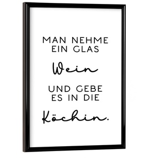 artboxONE Poster mit schwarzem Rahmen 18x13 cm Typografie Wein für die Köchin - Bild Spruch Essen esszimmer