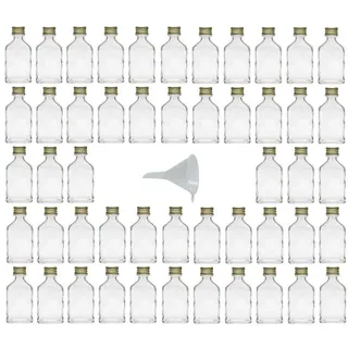 mikken Viva Haushaltswaren - 50 x Mini Glasflasche 20 ml mit Schraubverschluss, als Flachmann, Schnapsflasche & Likörflasche geeignet (inkl. Trichter Ø 5 cm), Hell