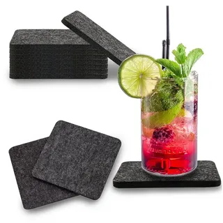 wortek Getränkeuntersetzer Filz-Untersetzer Eckig für Gläser 8er Tischset, Zubehör für Tisch & Gläser, Set, 8-tlg., cm schwarz