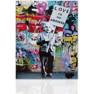 Declea Banksy Leinwandbild Banksy Canvas Street Art Graffiti Banksy Made in Italy – Bild Banksy Einstein Heimdekoration fertig zum Aufhängen