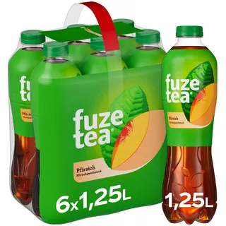 Fuze Tea Schwarzer Tee Pfirsich, Eistee, Einweg Flasche, 6 x 1250 ml | Außergewöhnliche Fusion aus Schwarztee und fruchtigem Pfirsich-Geschmack, Tee aus nachhaltigem Anbau