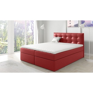 Boxspringbett DIAGO - Boxspringbett gesteppt mit Matratze und zwei Bettkästen in Kunstleder (Bettgröße: 180x200, Farbe: Rot)