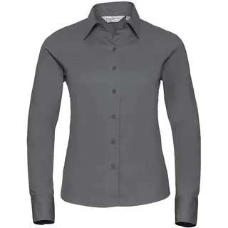 Russell Collection Klassische Twill Bluse  Langarm, zinc, M
