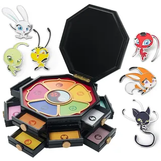 corimori Miraculous Ladybug Schatulle aus Holz | original & offiziell lizensiert | 2er Set aus Master Fu Miracle Box 26cm + 6 Anstecker