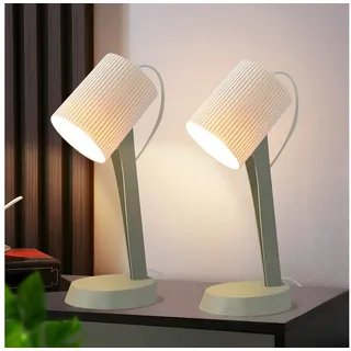 ZMH Tischleuchte Modern Landhausstil Tischlampe mit Kabel Wohnzimmer mit Kippschalter, Hochwertige Design, ohne Leuchtmittel, 2er Set Kleine E14 Nachttischlampe für Esstisch Schlafzimmer grün