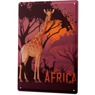 LEotiE SINCE 2004 Blechschild Vintage Retro Metallschild Wandschild Blech Poster Afrika Giraffe Afrika Savanne
