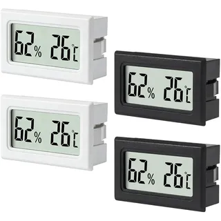 4 Stück Hygrometer Und Thermometer Innen,Hygrometer Innen Mit Lcd,Mini Thermometer HygrometerGeeignet Für Den Innenbereich,Büros,Wohnzimmer Und Weinkeller (Schwarz Und Weiß)