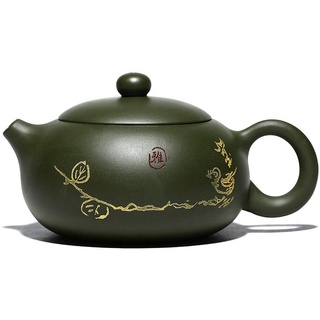 Yixing Teekanne, 240 ml, Lila Ton, Xishi Teekanne, handgefertigt, Grün