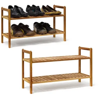 Relaxdays 2 x Schuhregal Walnuss stapelbar, - Hellbraun