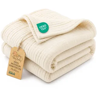 Babydecke Sommer Musselindecke – leichte dünne atmungsaktive Sommerdecke | Kinderwagendecke Sonnenschutz Baumwolle – Kinder Muslin Blanket Neugeborene hautsanft Oeko-Tex zertifiziert Hellbeige