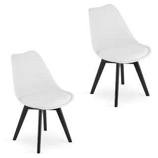 Home Collective 2er Set Esszimmerstuhl Stuhl Wohnzimmerstuhl 2X Weiss mit Kunststoffbeinen in schwarz, bequemer & Stabiler Schalenstuhl