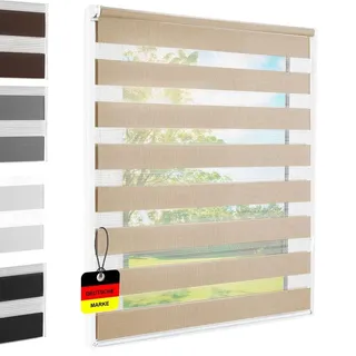 Doppelrollo Klemmfix ohne Bohren Sand 85x140 cm [Stoffbreite 81cm] | Duo Rollo Fensterrollo für Fenster/Türen Gardine Klemmrollo Seitenzugrollo Sichtschutz Sonnenschutzrollo Zebrarollo