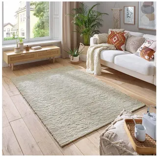 TaraCarpet Wollteppich TaraCarpet Elmstein handgewebter Schurwollteppich aus gewalkter Wolle, rechteckig, Höhe: 9 mm, Handgewebt Teppich grün gestreift Wohnzimmer Schlafzimmer 250x340 cm grün 250 cm x 340 cm x 9 mm
