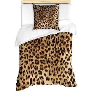 Abakuhaus Bettwäsche Milbensicher Allergiker geeignet mit Kissenbezug, Microfaser, Leopard-Druck Wildtierhaut braun|schwarz