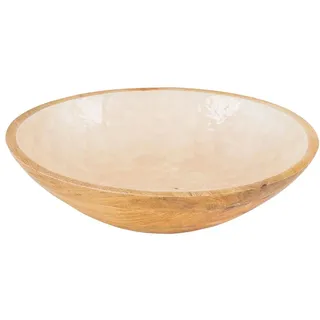 Schüssel 35cm Mango Holz Creme Perlmutt Emaille Schale Bowl Salatschüssel Deko - Braun
