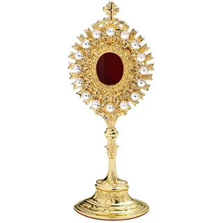 NKlaus Monstranz weiße Steine Reliquiar Hausaltar Messing Öffnung hinten Gold 7634