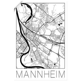 Wandbild ARTLAND "Retro Karte Mannheim Deutschland" Bilder Gr. B/H: 40 cm x 60 cm, Poster, schwarz Bild Poster Bilder als Alubild, Leinwandbild, Wandaufkleber oder in versch. Größen