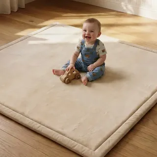 CASABEL Baby Spielmatte aus Samt in Cremeweiß 150×200 cm, Dick und weich, bequemer Schaumstoff, rutschfeste Unterseite, leicht zu reinigen, eleganter Spielteppich fürs Babyzimmer