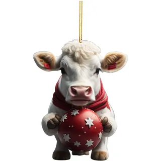 Weihnachtsdeko 2D Weihnachtskuh Anhänger Acryl Kuh Weihnachtsschmuck Lustig Weihnachtskugel Kuh Ornament Fenster Tür Auto Hängende Deko Party Weihnachten Geschenk Christbaumschmuck (A-021, One Size)