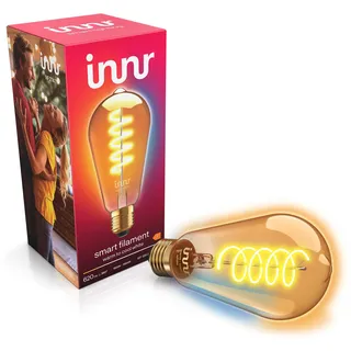 Innr Smart Lampe, Warmweiß bis Kaltweiß, für Hue* & Zigbee Hubs | Smart Home LED Filament Glühbirne, Edison, 1800K-6500K, 620 Lumen, Dimmbar