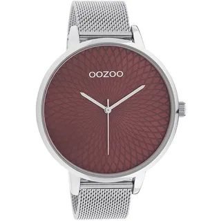 Oozoo Damenuhr mit Milanaise Edelstahlband XXL 48 MM Rot Mandala/Silberfarben C10649